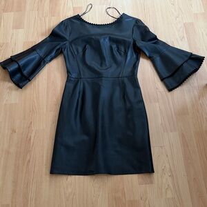 Zara Black Faux Leather Ruffle Sleeves Dress Bell Sleeve Size  Medium